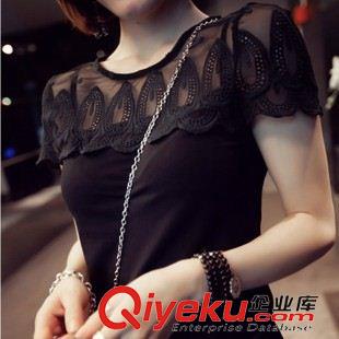 cdjT恤 2015夏裝新款  顯瘦條紋半袖女蕾絲t恤 韓版修身短袖體恤衫