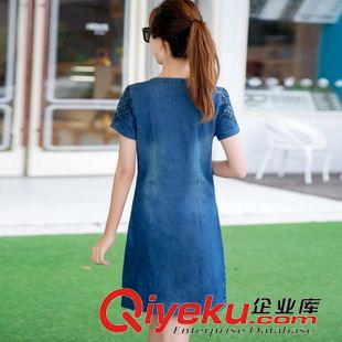 牛仔系列 實拍2015夏韓版女裝短袖大碼寬松牛仔連衣裙修身顯瘦A字