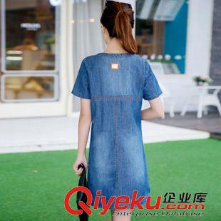 牛仔系列 實(shí)拍2015夏季新款 韓版大碼女裝短袖牛仔裙 磨白牛仔連衣裙夏