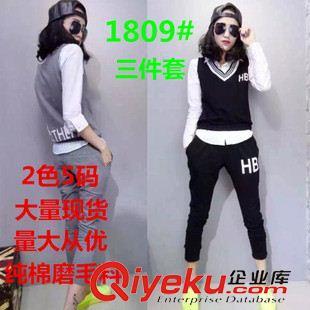 9月秋冬一期新款 歐洲站時尚休閑三件套裝個性背心+襯衣+小夸褲經(jīng)典搭配原始圖片2