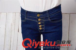 7月夏季一期新款 2015秋裝新款女裝小腳牛仔褲女潮 一排扣鉛筆褲韓版st顯瘦長褲原始圖片2