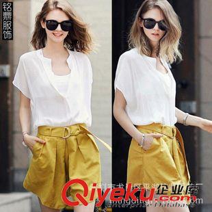 5月夏季二期新款 夏季新款時尚短褲兩件套批發(fā) 大碼女裝休閑雪紡衫潮40583原始圖片2