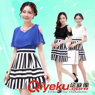 夏季 條紋連衣裙女2015夏修身顯瘦中長款短袖T包臀裙胖mm連衣裙潮