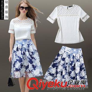 夏季 2015夏季新品兩件套裙媽媽裝連衣裙夏短袖大碼女裝修身顯瘦