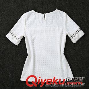 夏季 歐美2015夏季新款兩件套蕾絲鏤空短袖套裝歐根紗A字裙碎花半身裙原始圖片3