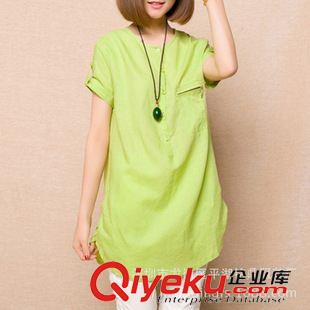 夏季 2015年新款韓版小清新圓領寬松顯瘦棉麻短袖襯衫女亞麻40620原始圖片2