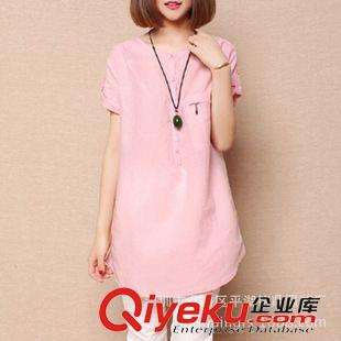 夏季 2015年新款韓版小清新圓領寬松顯瘦棉麻短袖襯衫女亞麻40620原始圖片3