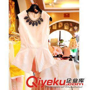 爆款888 2015新款楊穎明星同款開叉荷葉擺上衣+短褲兩件套裝女韓版潮