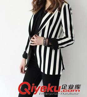 9月18女裝 2015秋季新款 韓版修身中長款條紋西服休閑正裝西裝外套女批發