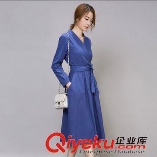 9月18女裝 2015秋季新款女裝韓版顯瘦V領復古文藝范長款裙子長袖棉麻連衣裙